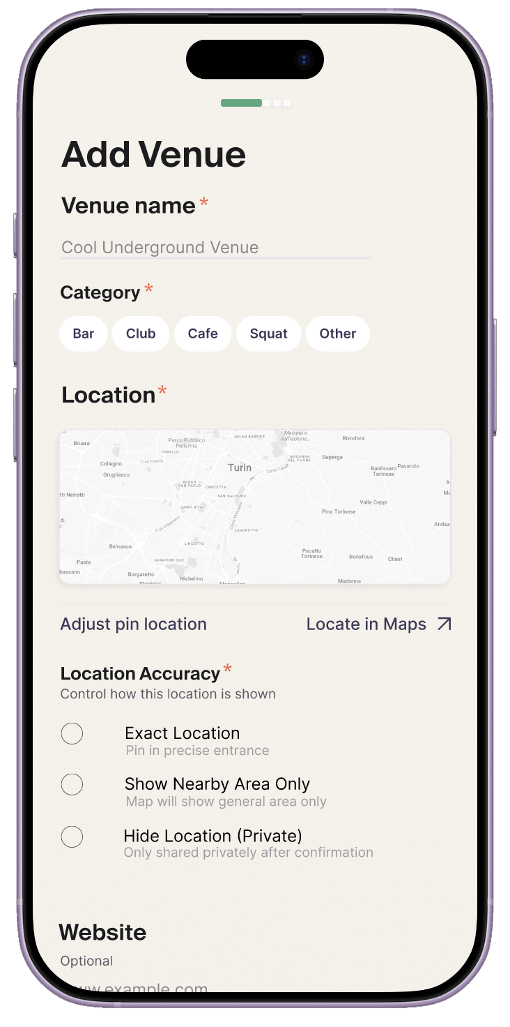 Add Venue report flow screen two.